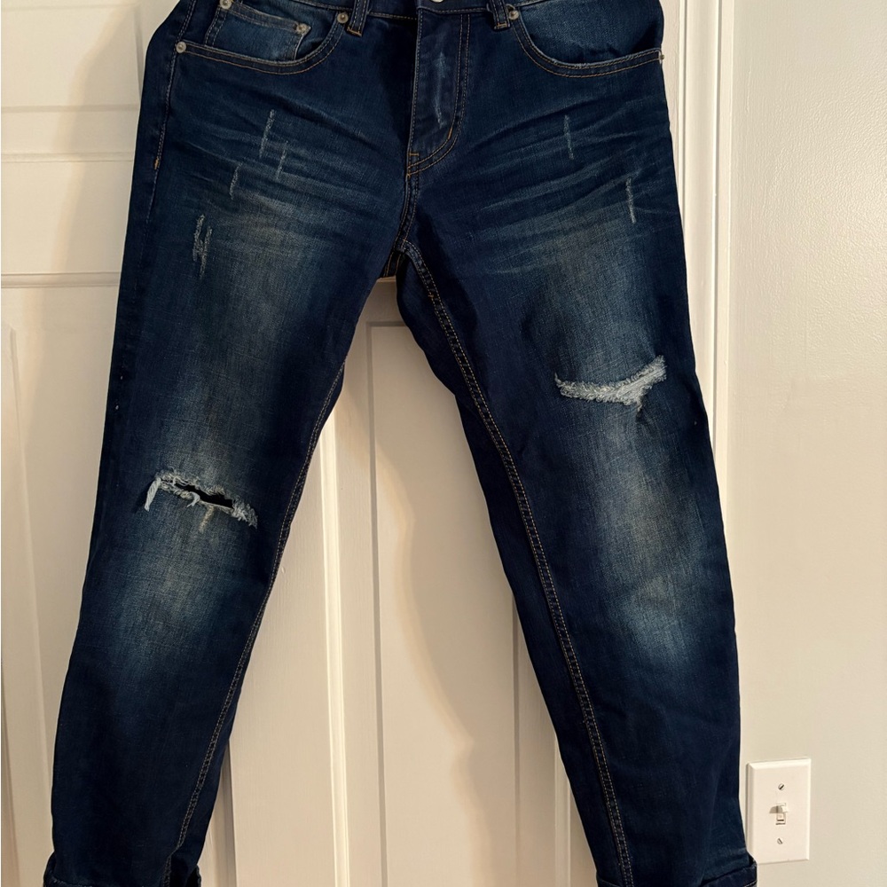 UNIONBAY Women's Dark Blue Distressed Cropped Jeans